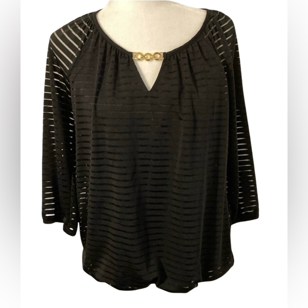 Alyx Black Blouse 3/4 Sleeve Lined Elastic Waist & Wrist Women’s Size S